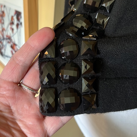 TRINA TURK Size Medium Crop Cardigan Black Gemstones Trim Cashmere Cotton $249 - Picture 15 of 16